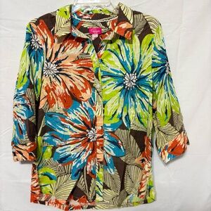 Pappagallo a vibrant, multicolored leaf and floral blouse